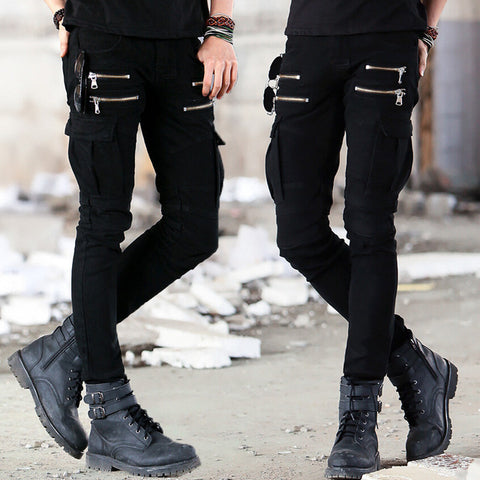 Green Black Denim Biker jeans Mens Skinny 2015 Runway Distressed slim elastic jeans hiphop Washed - Zodfashion