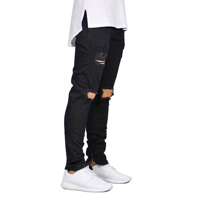 Men Jeans Stretch Destroyed Ripped Design Fashion Ankle Zipper Skinny Jeans For Men E5020 - Zodfashion