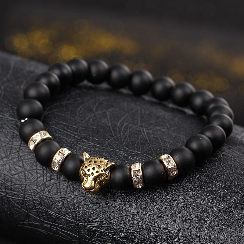 Natural stone Beads men bracelets Lucky Charm Matte Black Natural stone Beads Onyx Stone Matt Tiger Leopard Bracelets for men - Zodfashion