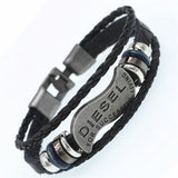 DGW Multilayer DIESEL Bracelet Men Casual Fashion Braided Leather Bracelets For Women Wood Bead Bracelet Punk Rock Men Jewelry - Zodfashion