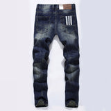 Famous Brand Fashion Designer Jeans Men Straight Dark Blue Color Printed Mens Jeans Ripped Jeans,100% Cotton - Zodfashion