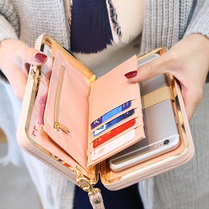 Purse bow wallet female famous brand card holders cellphone pocket PU leather women money bag clutch women wallet 505 - Zodfashion