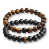 2 Pcs/set Fashion Couple Tiger Eye Stone Bracelets Bangles Classic Black White Natural Lava Stones Charm Bead Bracelet Women Men - Zodfashion