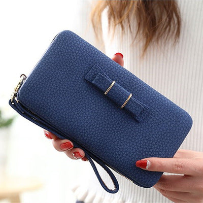 Purse bow wallet female famous brand card holders cellphone pocket PU leather women money bag clutch women wallet 505 - Zodfashion