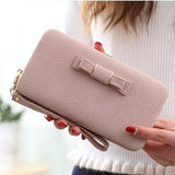 Purse bow wallet female famous brand card holders cellphone pocket PU leather women money bag clutch women wallet 505 - Zodfashion