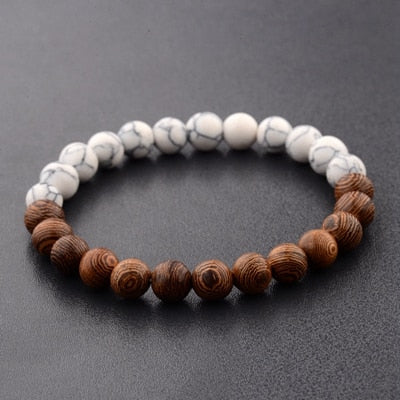 Amader 8mm New Natural Wood Beads Bracelets Men Black Ethinc Meditation White Bracelet Women Prayer Jewelry Yoga ABJ005 - Zodfashion