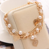 2018 Gold Color Multilayer Beaded Pendant Bracelets and Bangles Fashion Women Heart Butterfly Charm Bracelet Jewelry Accessories - Zodfashion