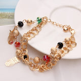 2018 Gold Color Multilayer Beaded Pendant Bracelets and Bangles Fashion Women Heart Butterfly Charm Bracelet Jewelry Accessories - Zodfashion