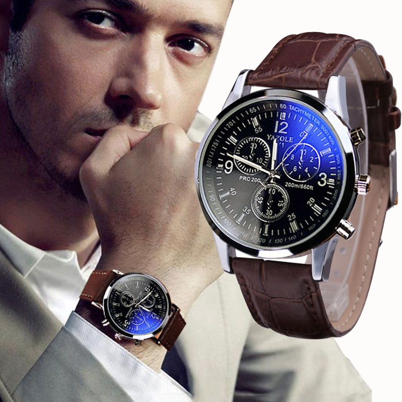 Fashion Faux Leather Mens Analog Quarts Watches Blue Ray Men Wrist Watch 2018 Mens Watches Top Brand Luxury Casual Watch Clock - Zodfashion