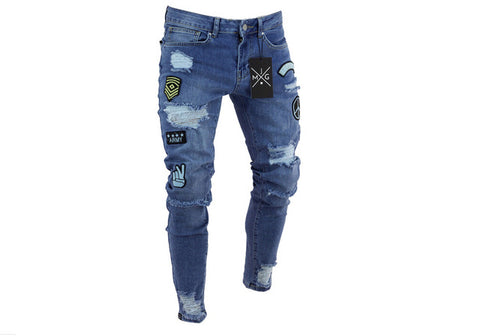 Men Stylish Ripped Jean Pants Biker Skinny Slim Straight Frayed Denim Trousers New Fashion Men Clothes - Zodfashion