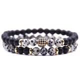 HYHONEY 2pc/sets Natural stone Bracelet men Micro Pave CZ 8mm Disco Ball Charms Bracelets for women Men jewelry viking bijoux - Zodfashion