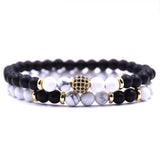 HYHONEY 2pc/sets Natural stone Bracelet men Micro Pave CZ 8mm Disco Ball Charms Bracelets for women Men jewelry viking bijoux - Zodfashion