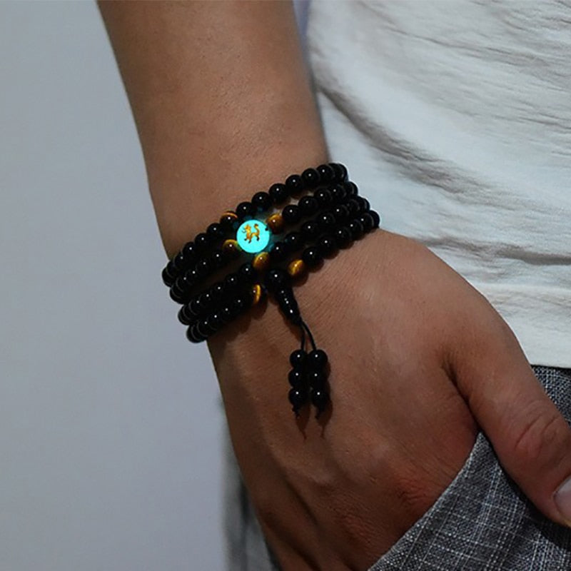 BOEYCJR Dragon Black Buddha Beads Bangles & Bracelets Handmade Jewelry Ethnic Glowing in the Dark Bracelet for Women or Men 2018 - Zodfashion