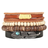 New Fashion Bead Leather Bracelets & bangles for Women 3/4 pcs 1 Set Multilayer Wristband Bracelet Men Pulseiras dropshiping - Zodfashion