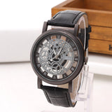 Fashion Skeleton Watch Men Engraving Hollow Reloj Hombre Dress Quartz Wristwatch Leather Band Women Clock Relojes Mujer - Zodfashion