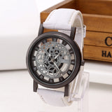 Fashion Skeleton Watch Men Engraving Hollow Reloj Hombre Dress Quartz Wristwatch Leather Band Women Clock Relojes Mujer - Zodfashion