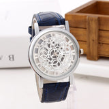 Fashion Skeleton Watch Men Engraving Hollow Reloj Hombre Dress Quartz Wristwatch Leather Band Women Clock Relojes Mujer - Zodfashion